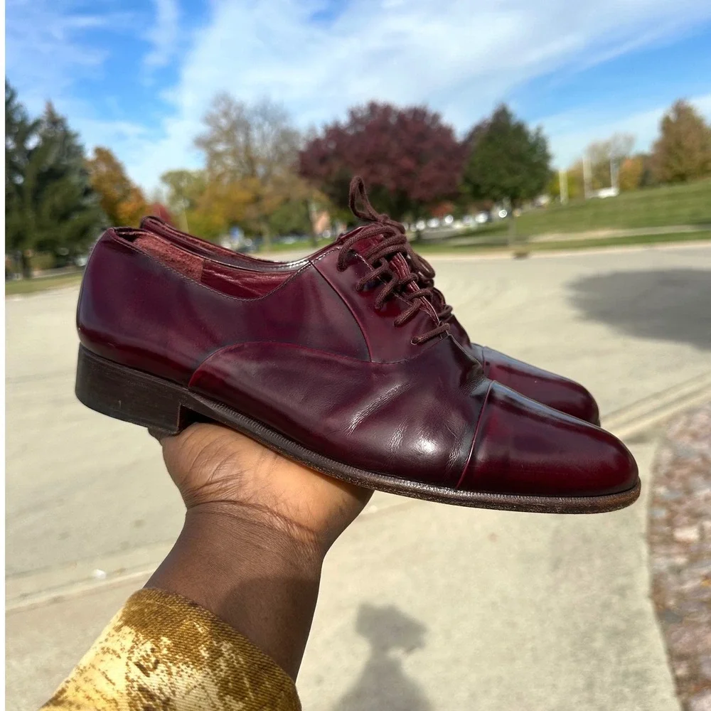 Mario‎ Bruni Men's Italian Leather Oxford Shoes Size 9.5W Burgundy
